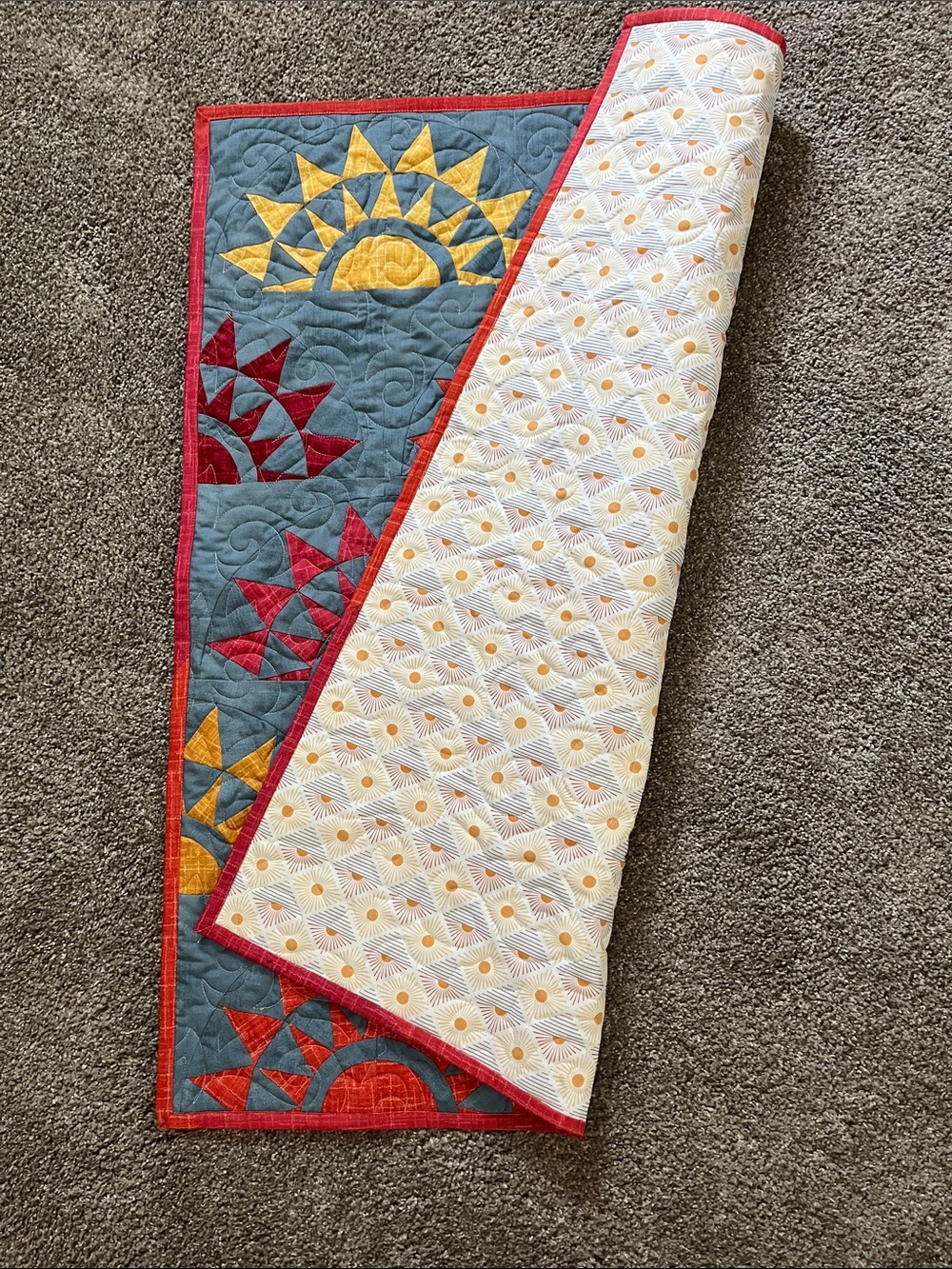 Sunburst Patchwork Quilt - Yellow, Red & Orange. - Picture 2 of 3